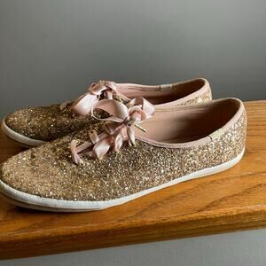 Kate Spade Keds Rose Glitter Satin Laces Sneakers Women’s‎ Size 10